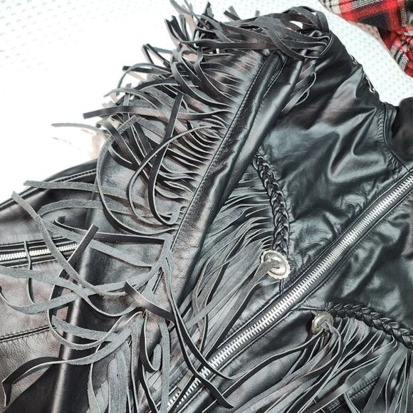 PARK V EUC WOMEN'S SIZE 14 VINTAGE MOTORCYCLE FRINGE BIKER JACKET COAT - Picture 6 of 12
